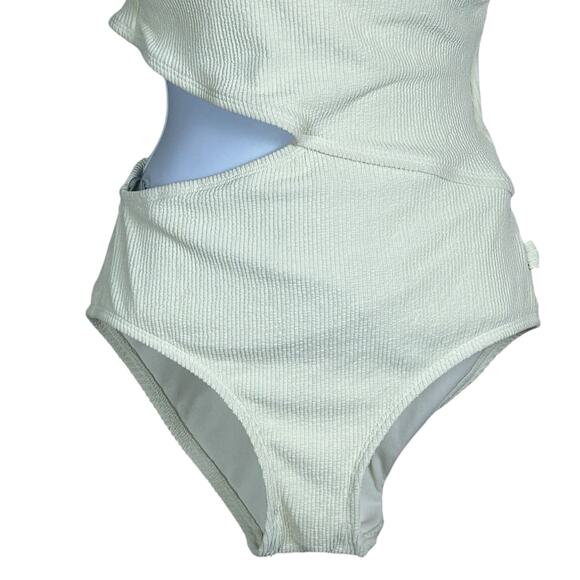 Michael MK Textured One Shoulder Cutout One Piece Swimsuit Cream Women 6 NWT - Picture 6 of 9